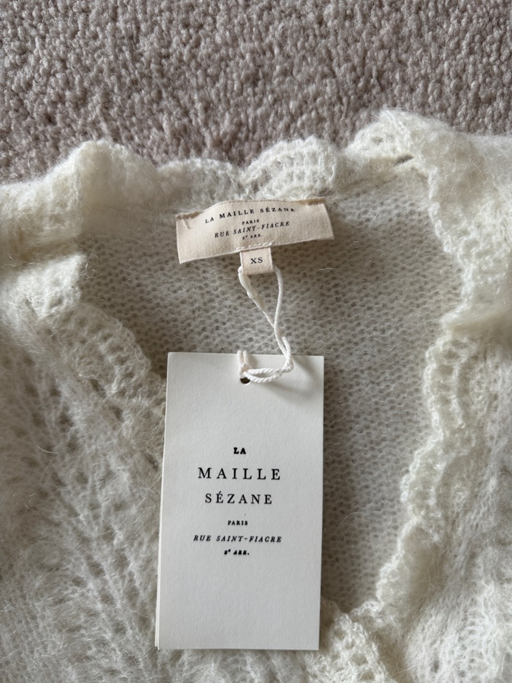 Sezane Cream Eyelet-Detail Mohair Blend Cardigan - Picture 4 of 9